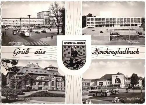 Ansichtskarte, Mönchengladbach, vier Abb., Wappen, gestaltet, 1963