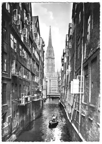 AK, Hamburg, Steckelhörnfleet und Nicolaikirche, um 1960