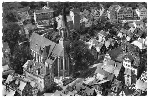 AK, Calw Schwarzw., Luftbildansicht der Innenstadt, um 1958