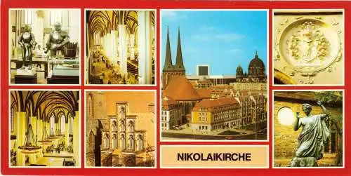 Ansichtskarte lang, Berlin Mitte, Nikolaikirche, sieben Abb., 1988