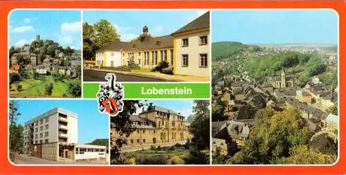 Ansichtskarte lang, Lobenstein, fünf Abb. mit Wappen, 1985