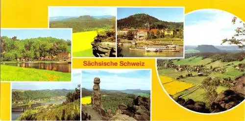 Ansichtskarte lang, Sächsische Schweiz, sechs Abb., gestaltet, 1983