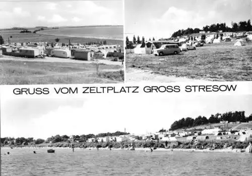 Ansichtskarte, Groß Stresow, Gruss vom Zeltplatz, vier Abb., 1974