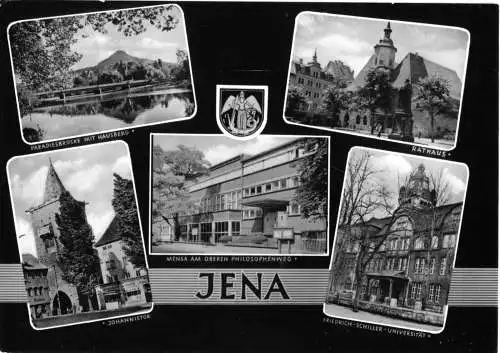 Ansichtskarte, Jena, fünf Abb., gestaltet, 1963