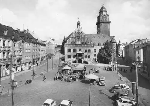 AK, Plauen Vogtl., Altmarkt mit Rathaus, 1970