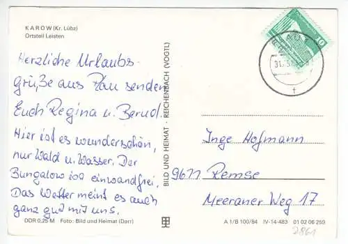 AK, Karow Kr. Lübz, OT Leisten, Zeltplatz, fünf Abb., 1984