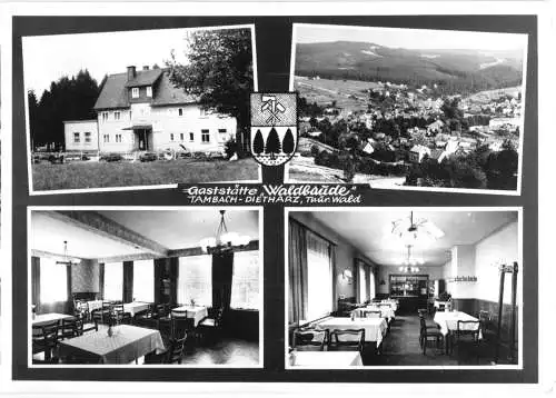 Ansichtskarte, Tambach-Dietharz Thür. Wald, Gaststätte Waldbaude, vier Abb., 1968
