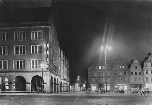AK, Rostock, Post am E.-Thälmann-Pl., Nachtaufn., 1966