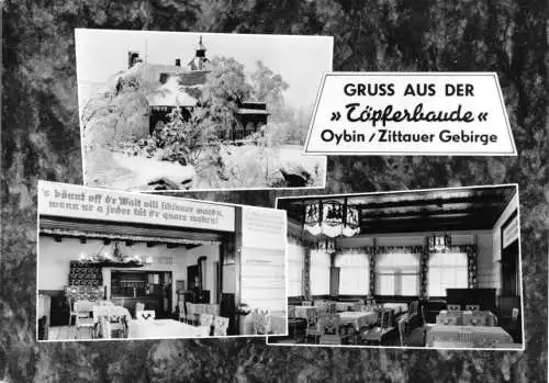 Ansichtskarte, Kurort Oybin, Töpferbaude, drei Abb., 1962