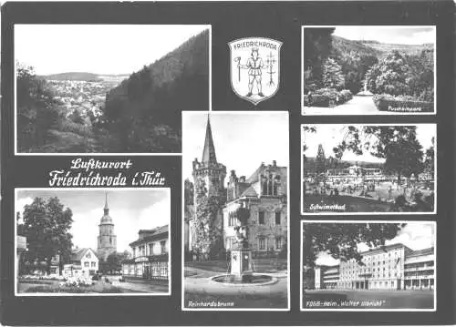 Ansichtskarte, Friedrichroda, sechs Abb., gestaltet, 1966