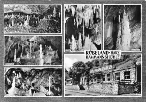 Ansichtskarte, Rübeland Harz, sechs Abb., Baumannshöhle, 1968