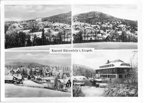Ansichtskarte, Kurort Bärenfels Osterzgeb., vier winterliche Teilansichten, 1962