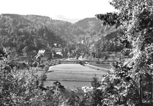 Ansichtskarte, Krippen Elbe, Blick über die Elbe auf die Ortslage, 1982