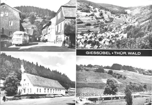 Ansichtskarte, Giessübel Thür. Wald, vier Abb., u.a. Schwimmbad, 1979