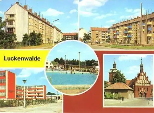 Ansichtskarte, Luckenwalde, 5 Abb., u.a. Freibad, 1986