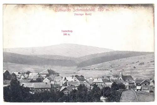 Ansichtskarte, Schmiedefeld Thür. Wald, Teilansicht mit Finsterberg, 1911