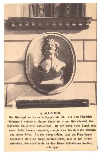 Ansichtskarte, Berlin Mitte, Alt-Berlin, Neidkopf am Hause Heiliggeiststr. 38, um 1930