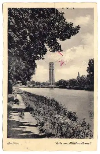 AK, Genthin, Mittellandkanal und Wasserturm, 1938