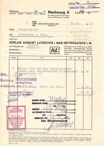 Rechnung, Verlag August Lutzeyer, Bad Oeynhausen i. W., 17.5.41