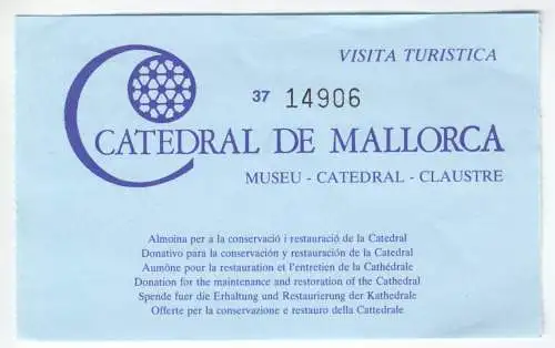 Mallorca, Eintrittskarte, Catedral de Mallorca, um 1990