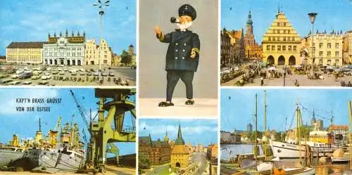 Ansichtskarte lang, Käpt'n Brass grüsst von der Ostsee, sechs Abb., 1970