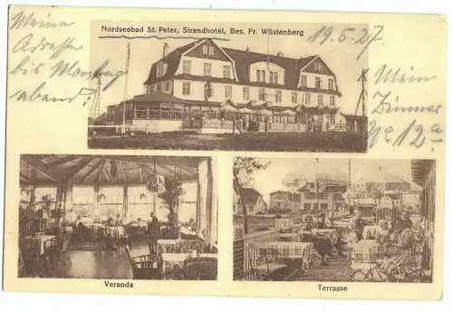 Ansichtskarte, Nordseebad St. Peter, Strandhotel, drei Abb., 1927