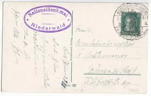 AK, Rüdesheim Rhein, Niederwald Nationaldenkmal, 1928