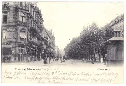 Ansichtskarte, Wiesbaden, Wilhelmstr., belebt, 1905