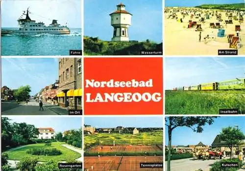 AK, Nordseebad Langeoog, acht Abb., u.a. Tennisplätze, 1988