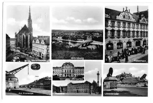 Ansichtskarte, Würzburg, sieben Abb., 1954