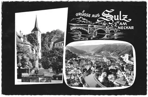 Ansichtskarte, Sulz am Neckar, zwei Abb., gestaltet, um 1968