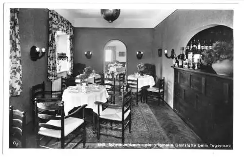 AK, Schwärzenbach - die originelle Gaststätte am Tegernsee, Gastraum 1, um 1955