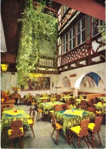 Ansichtskarte, Rothenburg ob der Tauber, Restaurant Braumeisterhaus, Gastraum, 1977