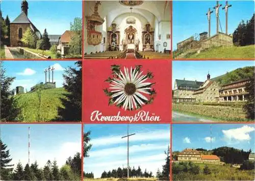 Ansichtskarte, Bischofsheim Röhn, Kloster Kreuzberg, acht Abb., um 1991