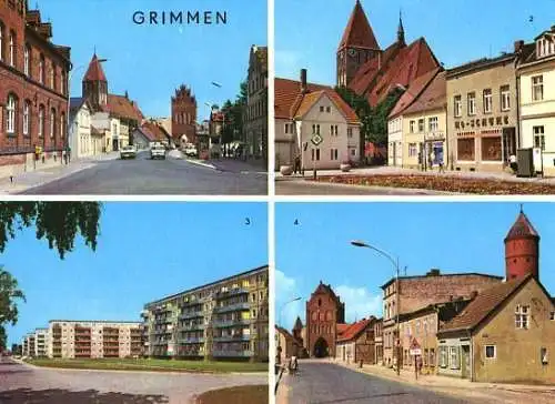 Ansichtskarte, Grimmen, 4 Abb., u.a. Heinrich-Heine-Straße, 1977