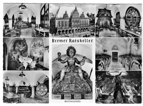 Ansichtskarte, Bremen, Ratskeller, acht Abb., um 1960