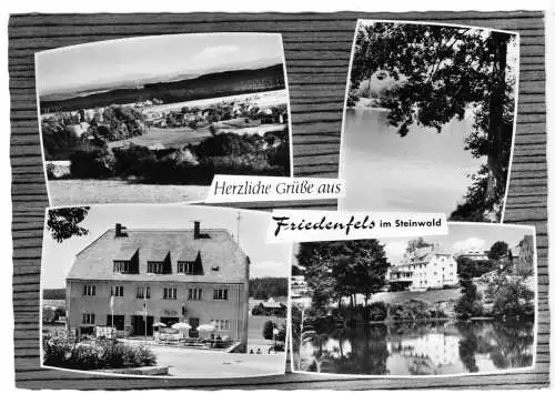 Ansichtskarte, Friedenfels im Steinwald, vier Abb., gestaltet, Café am Steinwald, 1964