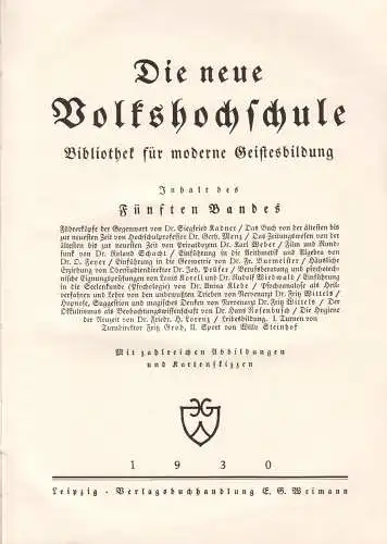 Die neue Volkshochschule - Bibliothek für moderne Geistesbildung, Bd. 5, 1930