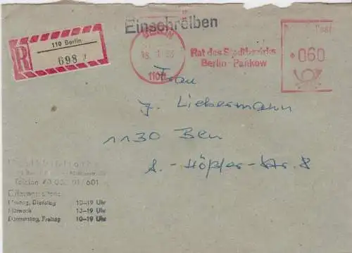 AFS, Rat des Stadtbezirks Berlin-Pankow, o Berlin, 1100, 18.1.83, Einschreiben