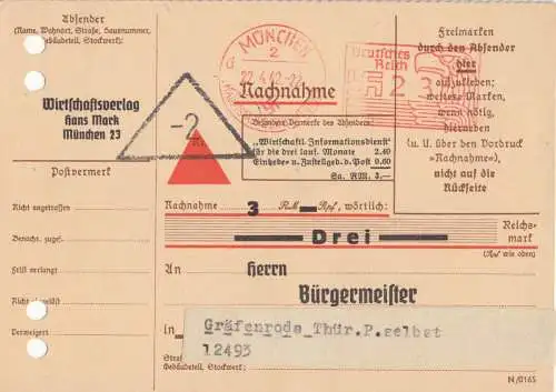 PFS, zwei Nachnahmekarten, Wirtschaftsverlag Hans Mark, o München 2, 1941-42
