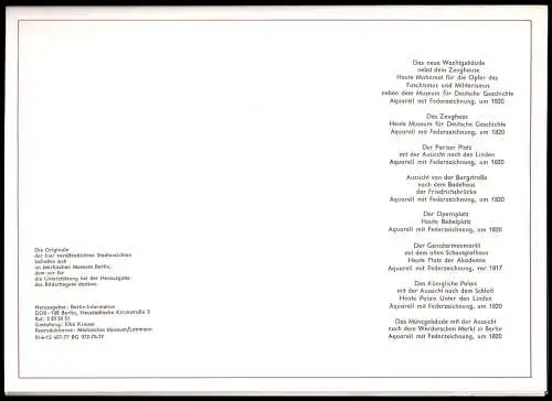 Altberliner Bilderbogen, acht Drucke von Aquarellen von F. A. Calau, 1977