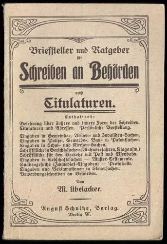 Übelacker, M.; Briefsteller und Ratgeber für Schreiben an Behörden, 1925
