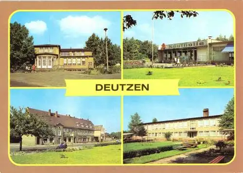 Ansichtskarte, Deutzen Kr. Borna, vier Abb., u.a. Kaufhalle, 1982