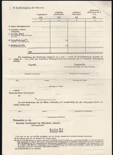 Abrechnungsformular für eine Arbeitsbeschaffungsmaßnahme (4-fach) aus 1934