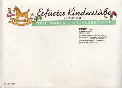 Gestalteter Geschäftsbrief blanko, Erfurter Kinderstube, Inh. Werner Lein, 1961