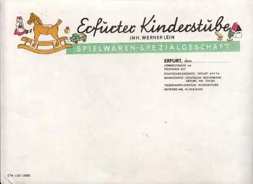 gestalteter Geschäftsbrief blanko, Erfurter Kinderstube, Inh. Werner Lein, 1961