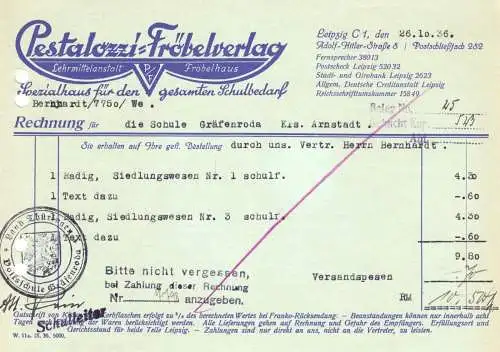 Rechnung, Pestalozzi-Fröbelverlag, Leipzig C 1, 26.10.36