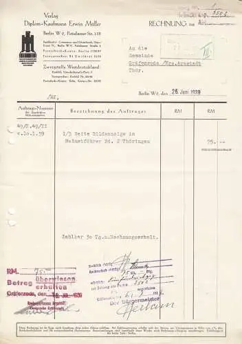 Rechnung, Verlag Diplom-Kaufmann Erwin Müller, Berlin W 9, 1939