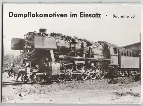 Ansichtskarte-Mappe mit 9 Ansichtskarte [6 + 3], Dampflokomotiven im Einsatz - Baureihe 50, 1982