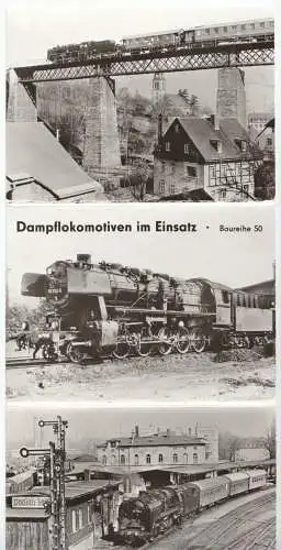 AK-Mappe mit 9 AK [6 + 3], Dampflokomotiven im Einsatz - Baureihe 50, 1982